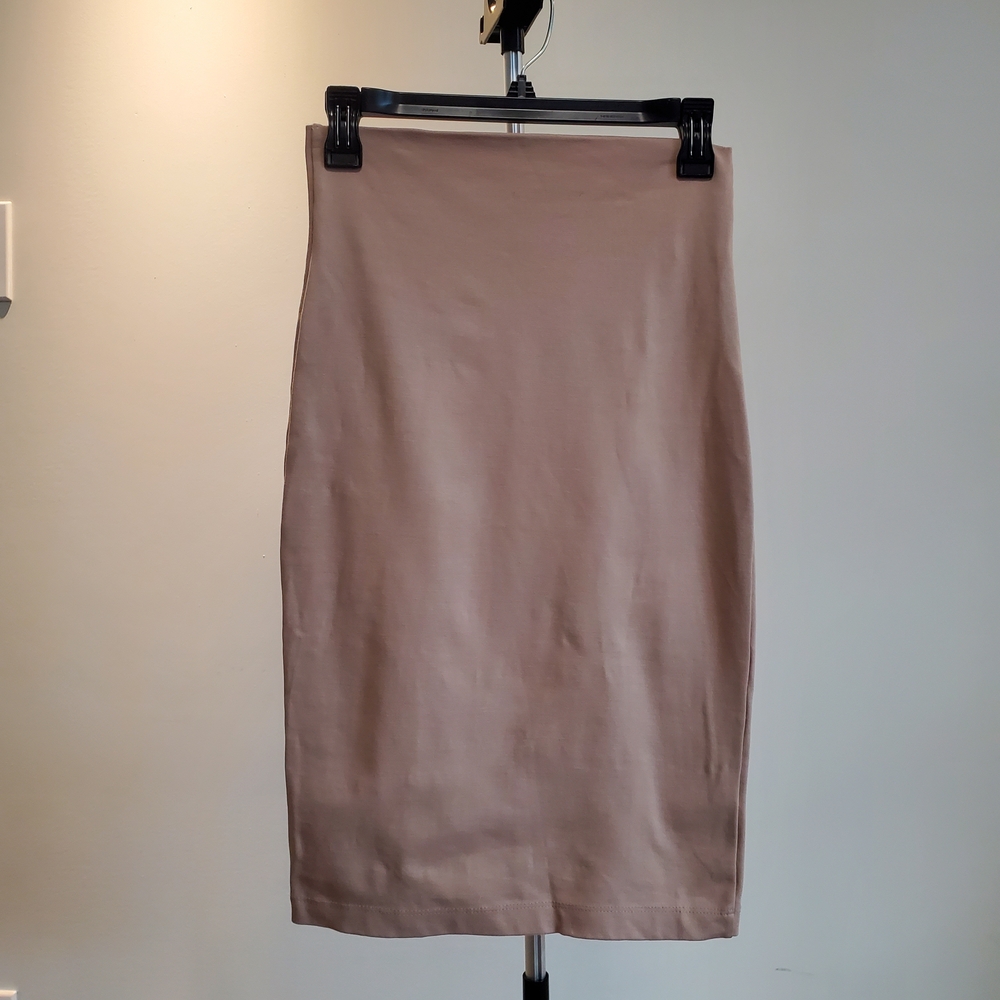 Stretchy Tan Midi Skirt